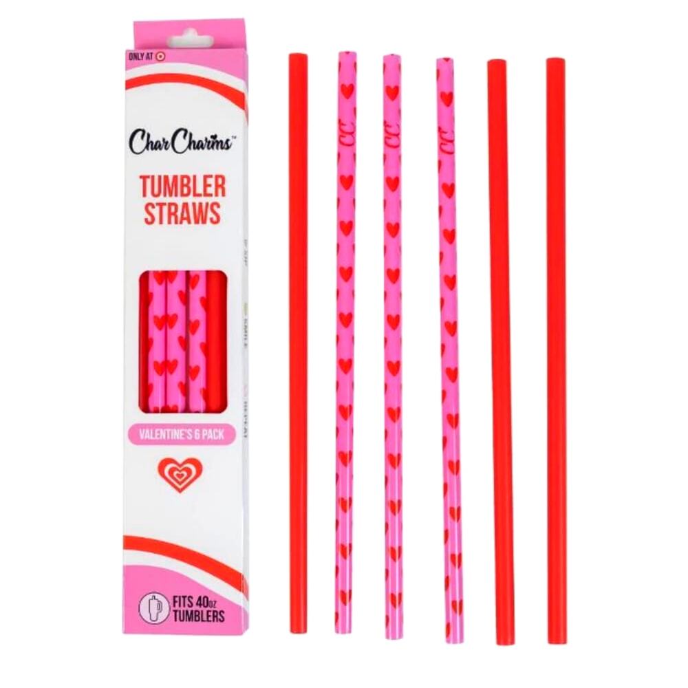 Target CharCharms Valentine Tumbler Stanley Straws 6pk 40oz Pink Red Hearts New
